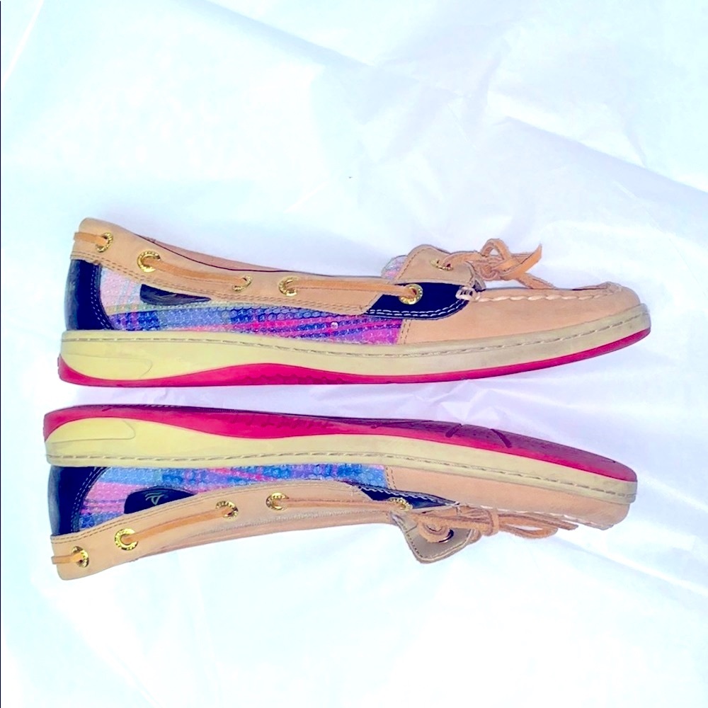 Sperry top sider slip-on flats sparkle mermaid sequin boat shoes 7.5